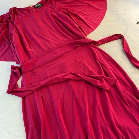 Ralph Lauren Bold Shoulder Jewel Tone Belted Statement Dress Size 6 like new - Picture 5 of 12